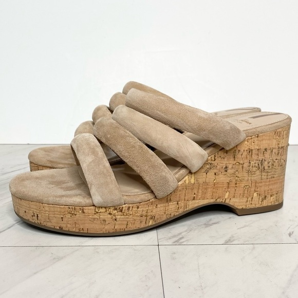 Sam Edelman Yuki Tan Suede Cork Wedge Heel Sandal 8 1/2 M - Picture 1 of 14